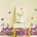 Wisteria Flowers, Butterfly, Baseboard Wall Border Sticker